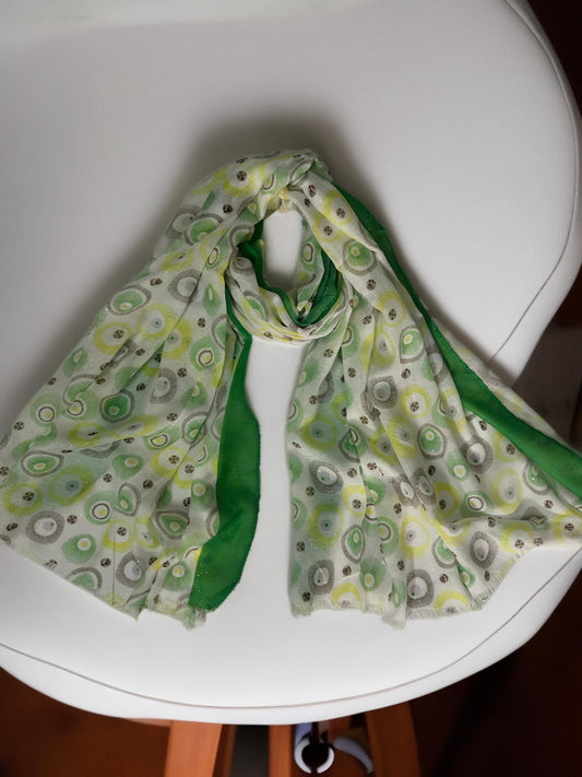 White Green Sparkling Balls Printed Modal Hijab