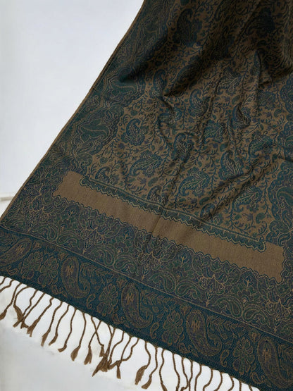 Sage Green Beige Two-tone Paisley Pashmina Hijab