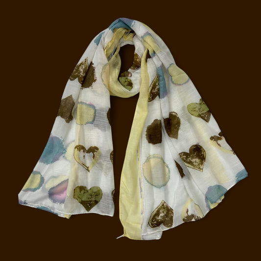 Lemon White Heart Printed Modal Hijab