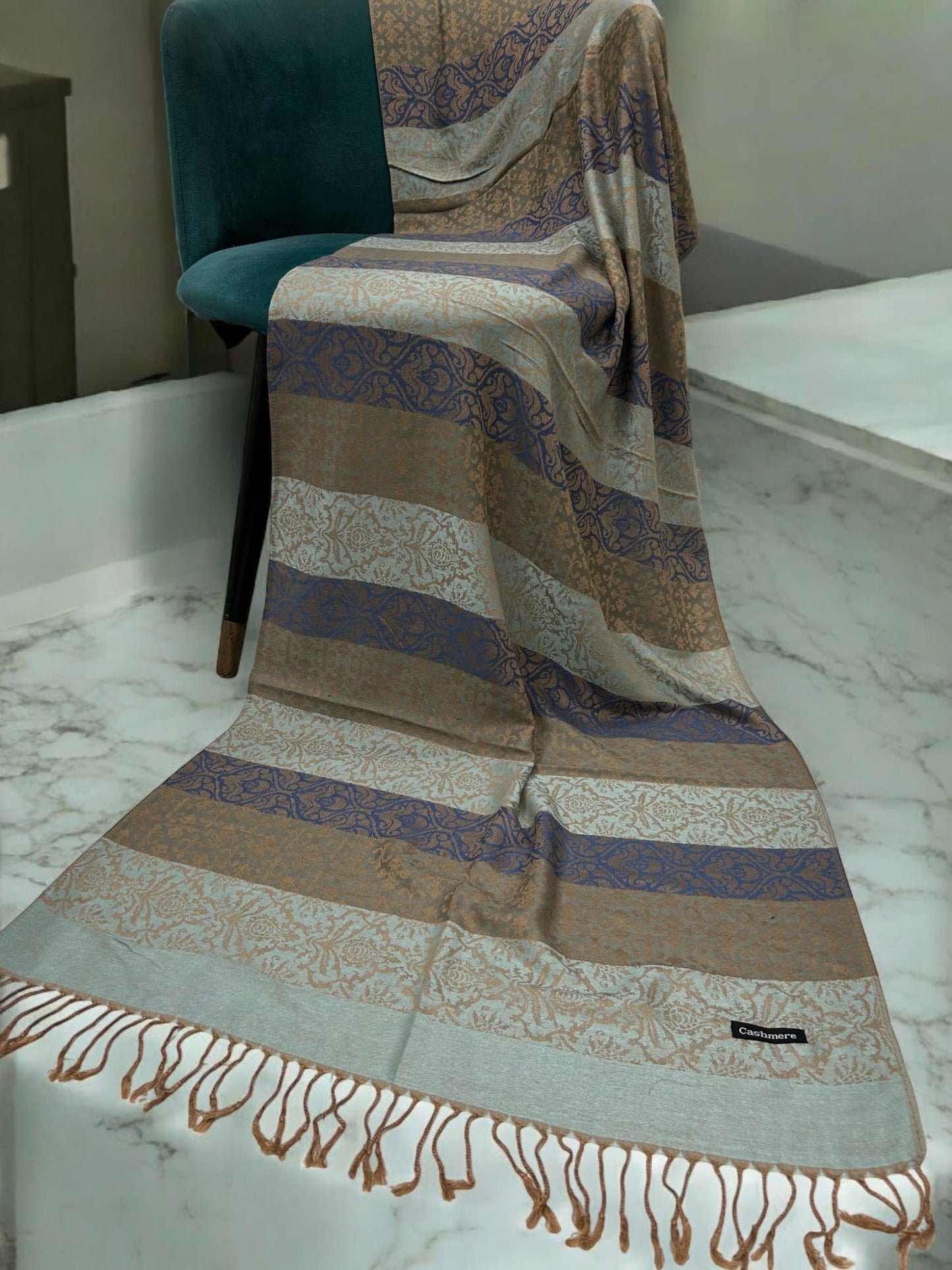 Ice Blue Brown Damask Pashmina Hijab