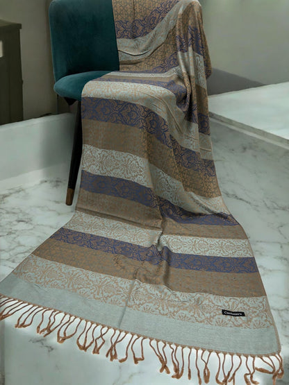 Ice Blue Brown Damask Pashmina Hijab