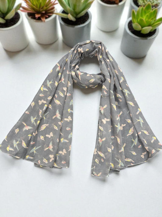 Grey Little Butterflies Printed Modal Hijab