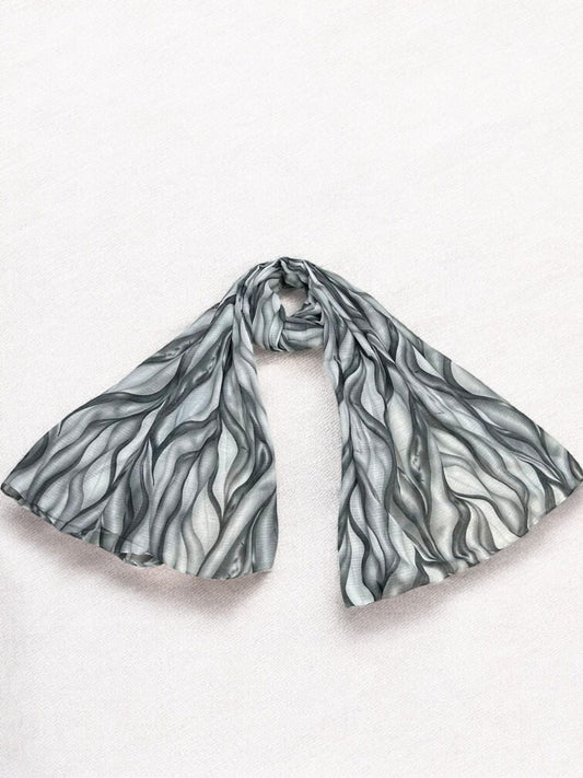 Grey Silver Tie-Dye Printed Modal Hijab