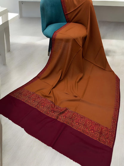 Burnt Orange Red Patchwork Border Shawl