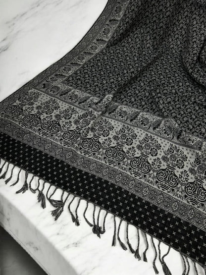 Threadwork Paisley Pashmina Shawl - Black Silver