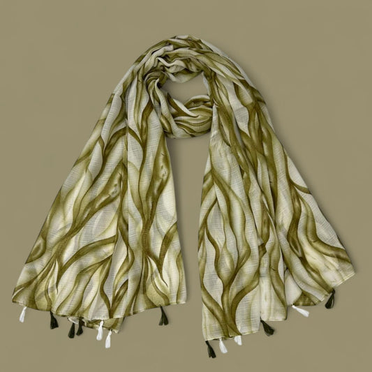 Lime Green Waves Printed Modal Hijab