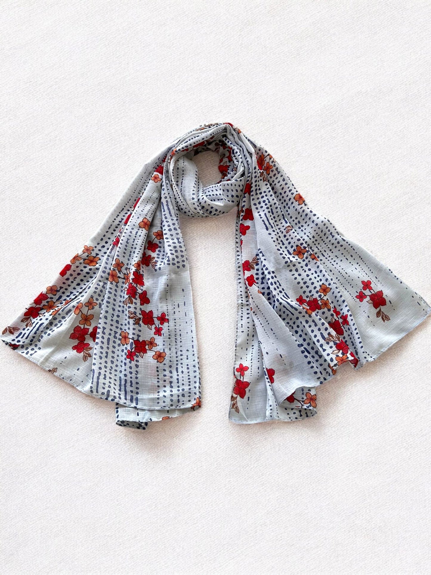 Ice Blue Red Flowers Printed Modal Hijab