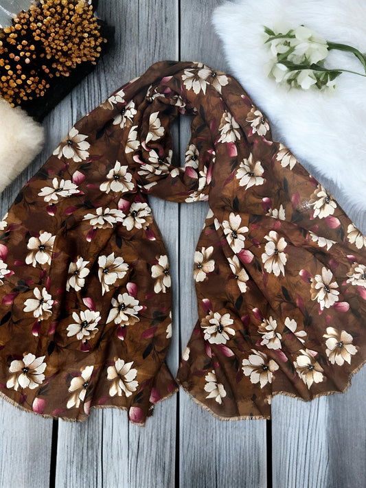 Brownie Brown Floral Printed Modal Hijab