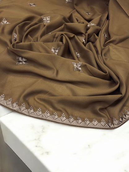 Light Caramel Fawn Curved Floral Border Shaal
