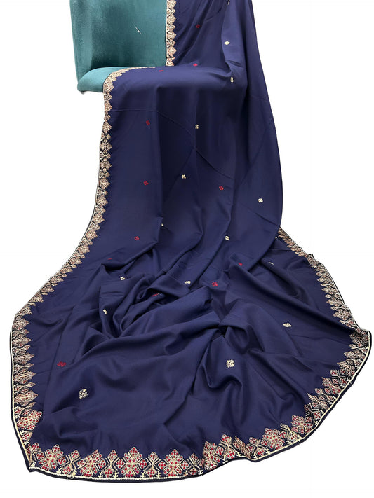 Blue Floral Triangle Border Shaal