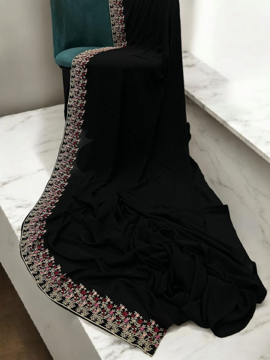Luxury Black Floral Garden Border Korean Shaal