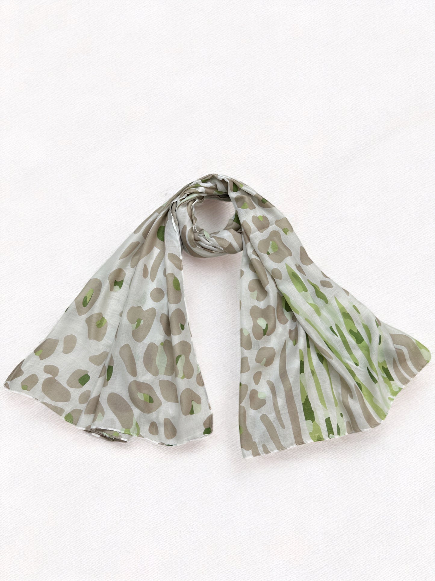 Creamy Beige Green Floral Printed Modal Hijab