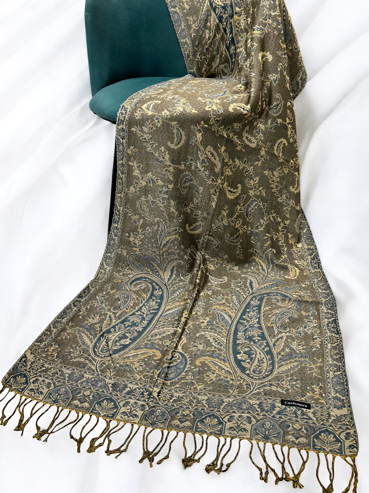 Pista Green Zinc Persian Garden Paisley Two-Tone Pashmina Hijab