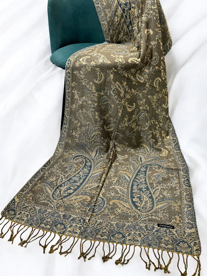 Pista Green Zinc Persian Garden Paisley Two-Tone Pashmina Hijab