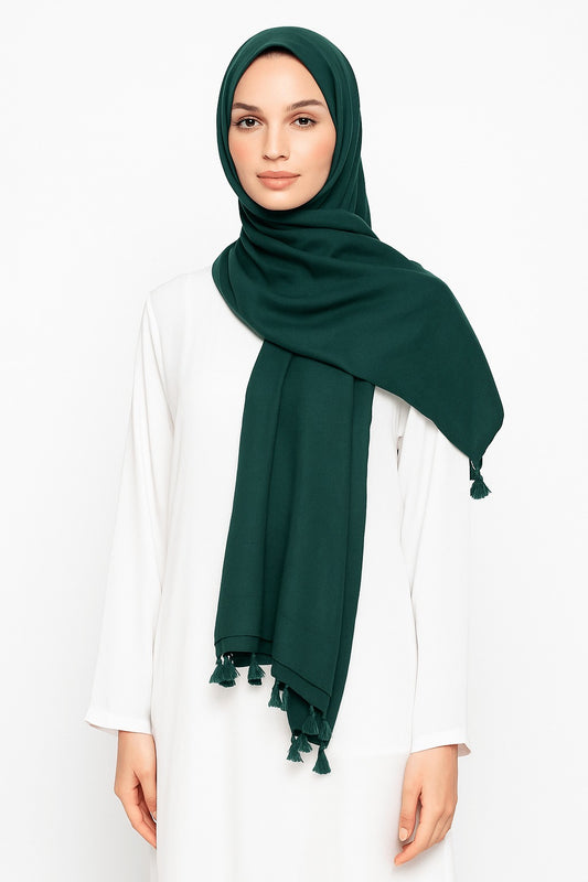Dark Green - Lawn Tassel Hijab