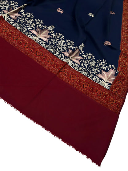 Gul-e-Kashmir – Navy Maroon Embroidered Patchwork Shaw