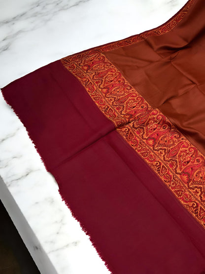 Rust Maroon Patchwork Border Shawl
