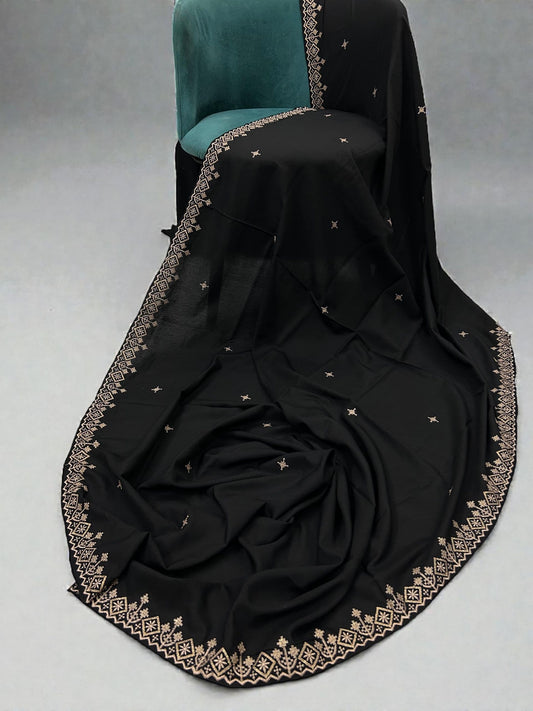 Black Curved Stars Embroidered Shaal
