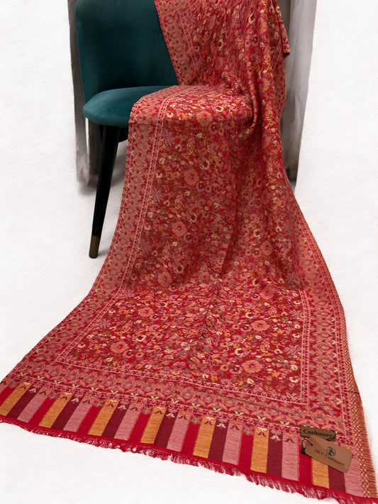 Red Pink Floral Kani Pashmina Hijab