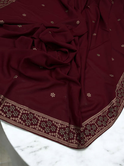 Maroon Rosegold Honeycomb Fancy Embroidered Shaal