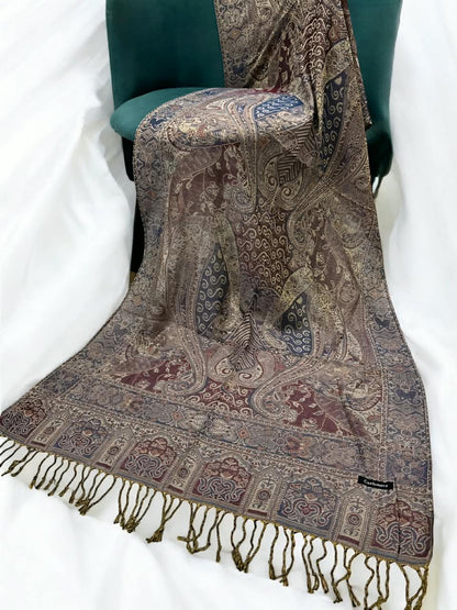 Sage Green Maroon Persian Paisley Dual-Tone Pashmina Hijab