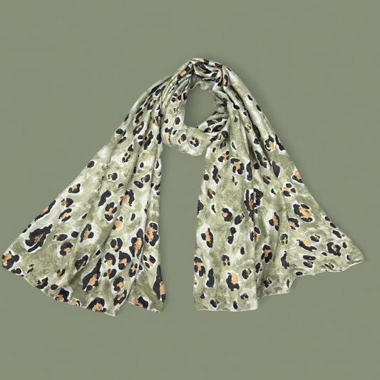 Light Green Black Leopard Printed Lawn Hijab