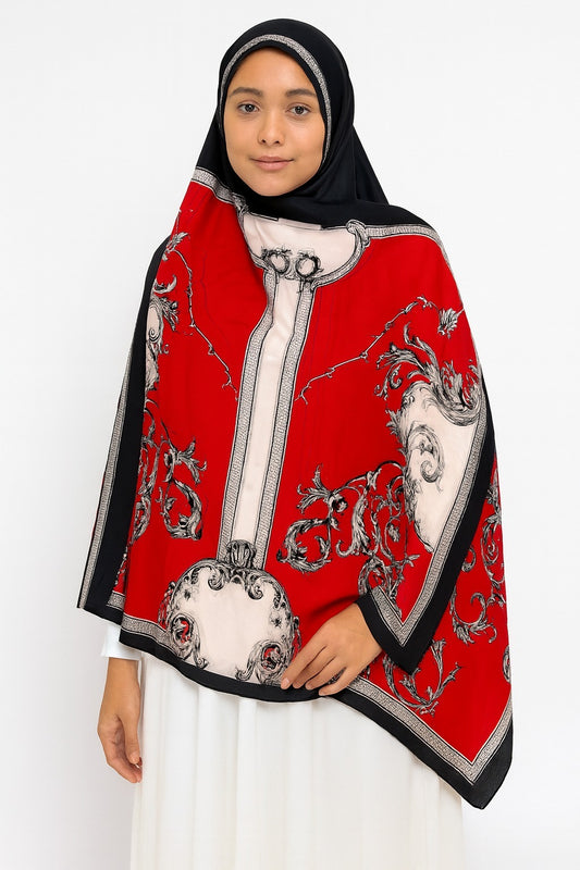 Large Satin Silk Scarf - Red & Black Shadow