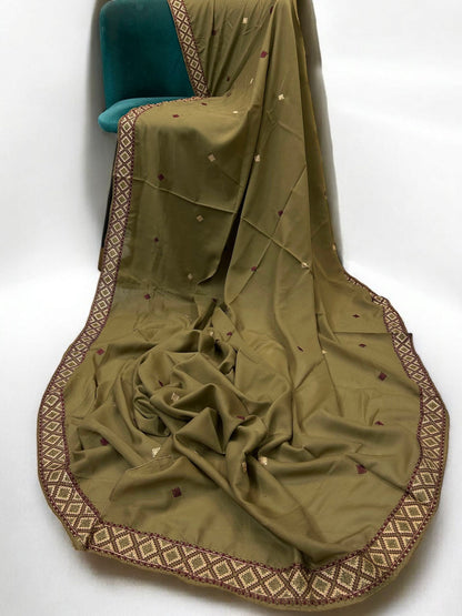 Peanut Brown Diamond Double Embroidered Shaal