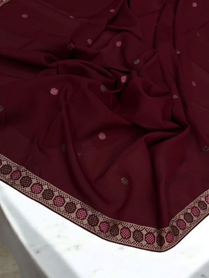 Raspberry Red Pink Circles Fancy Embroidered Shaal