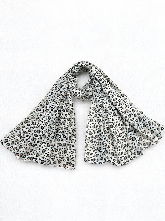 White Beige Leopard Printed Modal Hijab