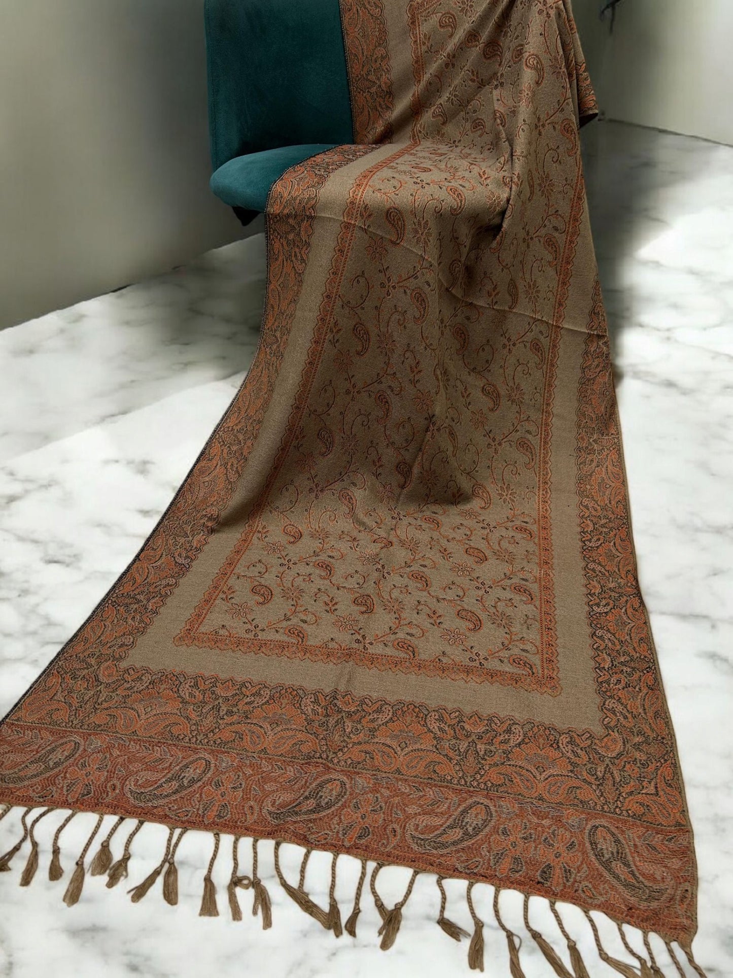 Coffee Coral Little Paisleys Two-Tone Pashmina Hijab