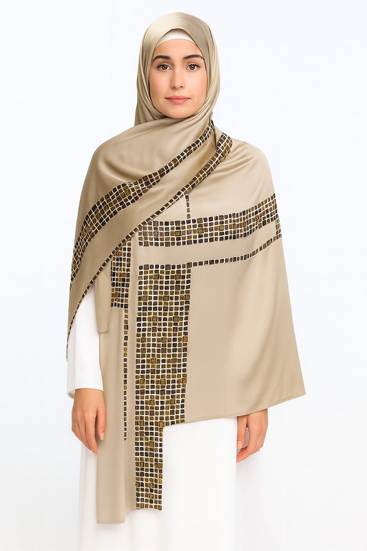 Large Satin Silk Scarf - Parchment Gold