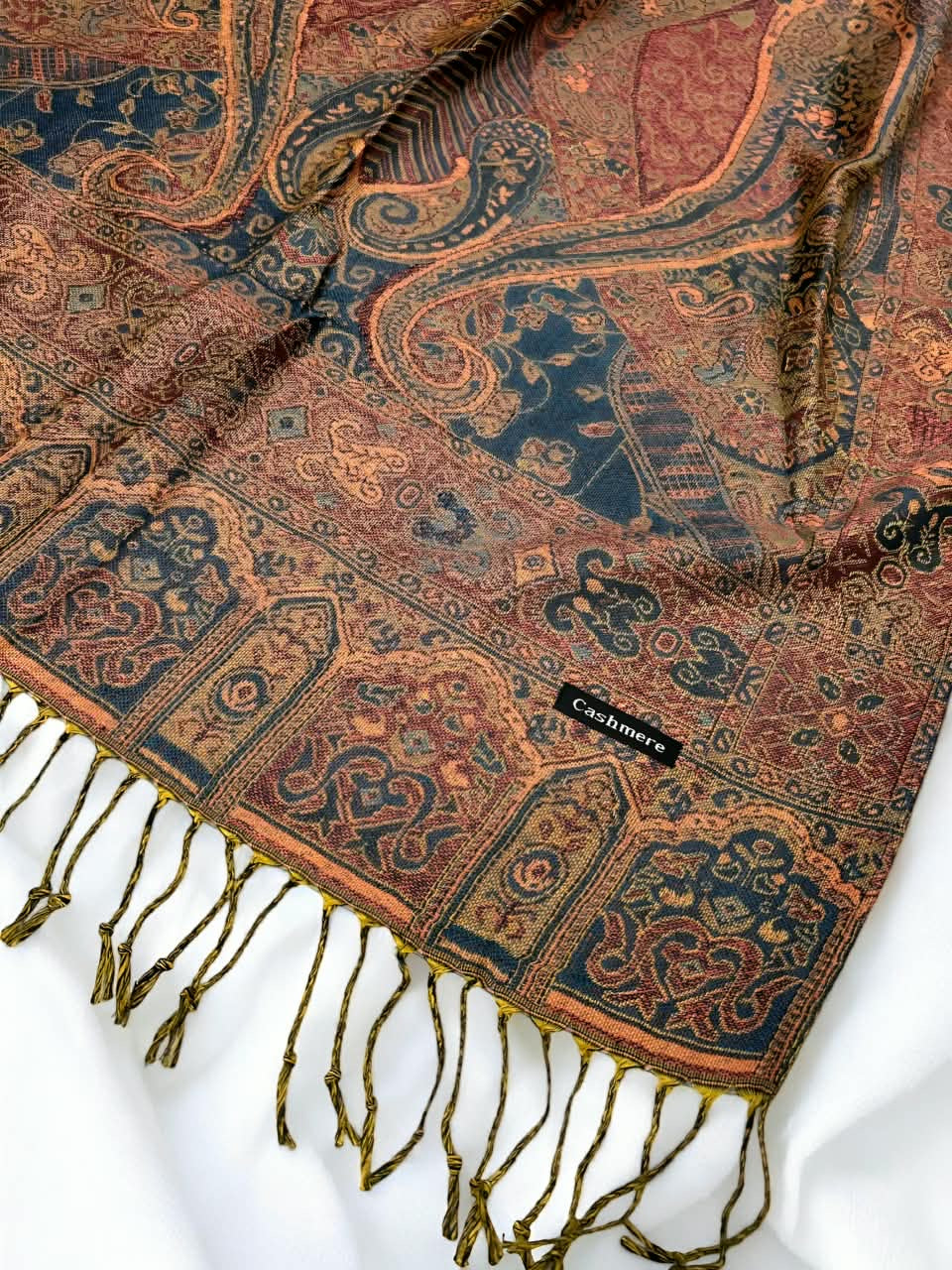 Zinc Blue Peach Persian Paisley Dual-Tone Pashmina Hijab