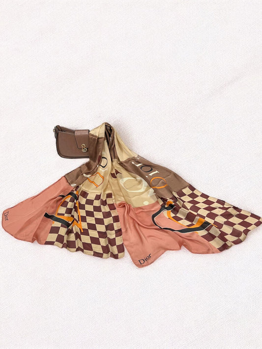 Satin Silk Scarf - Beige Peach Dior