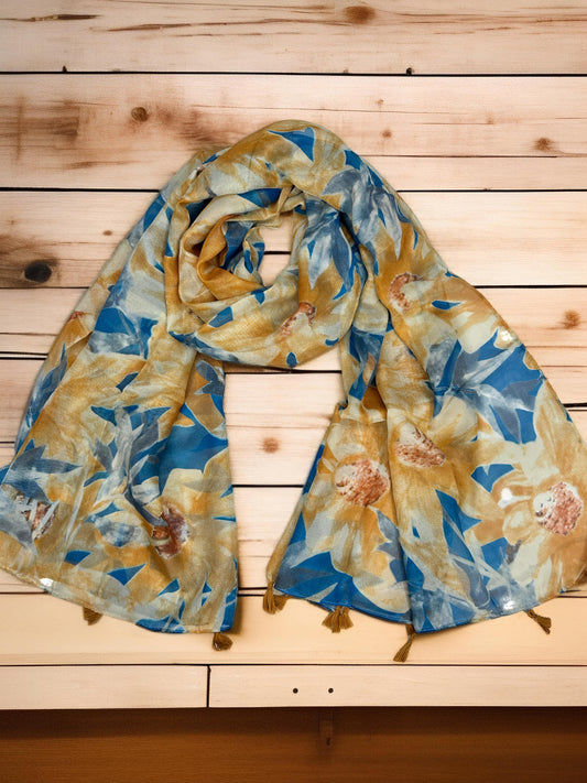 Sunset Blue Orange Floral Printed Modal Hijab