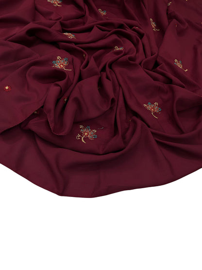 Maroon Floral Embroidered Plain Shaal