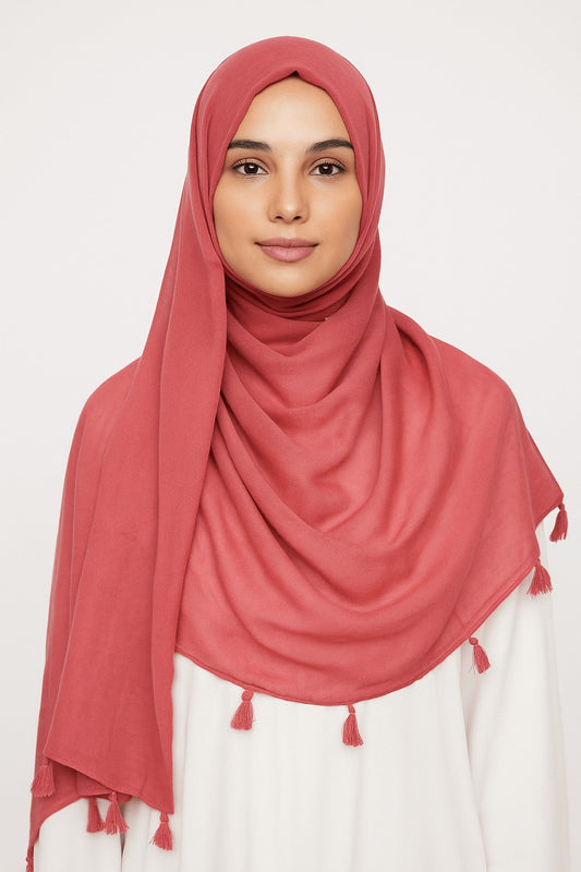 Coral Pink - Lawn Tassel Hijab