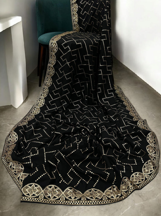 Black Gold Sequence Bridal Embroidered Shaal