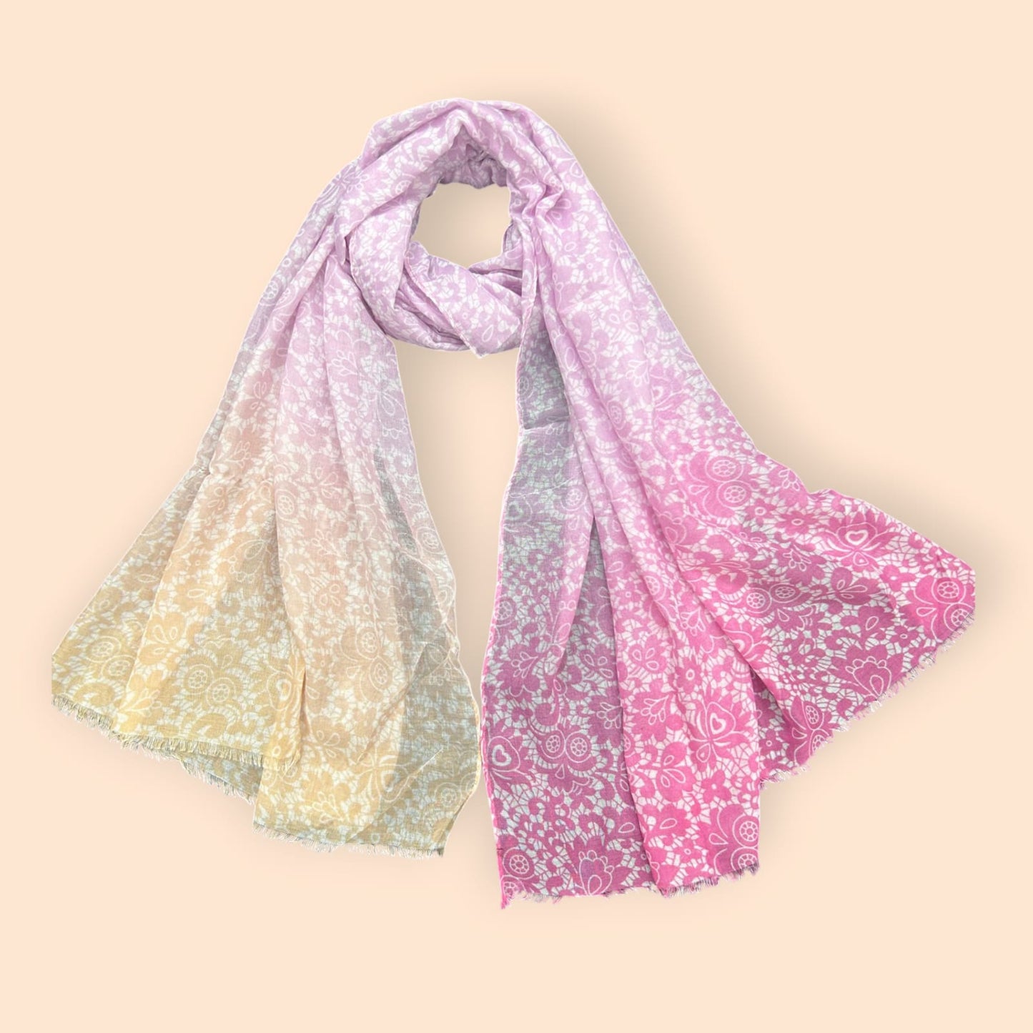 Lace Pink White Damask Printed Modal Hijab