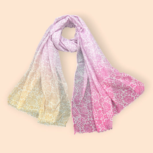 Lace Pink White Damask Printed Modal Hijab