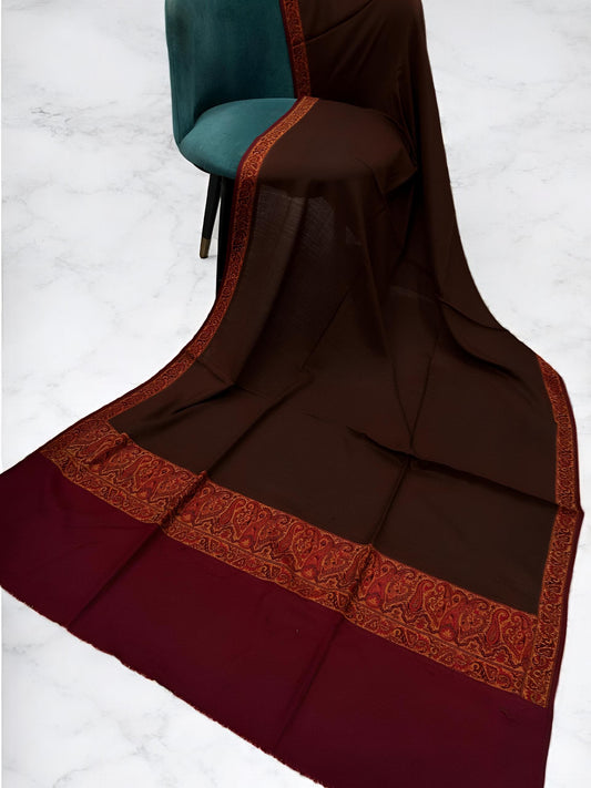Brown Maroon Patchwork Border Shawl