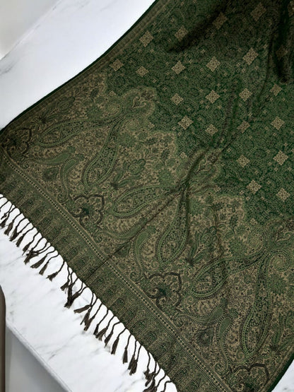 Threadwork Paisley Pashmina Shawl - Avocado Beige