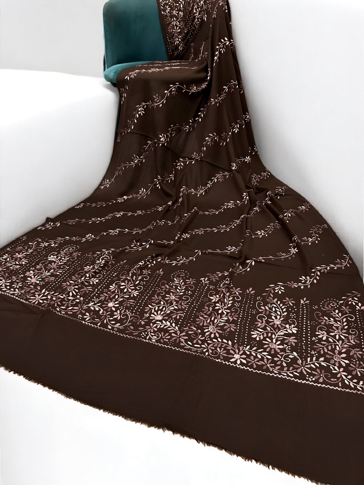 Cocoa Blossom – Hand Embroidered Kashmiri Shawl