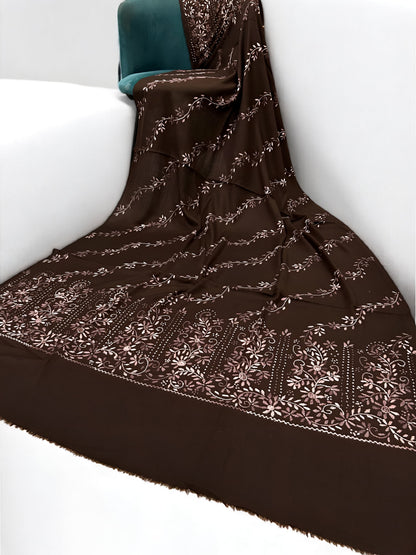 Cocoa Blossom – Hand Embroidered Kashmiri Shawl