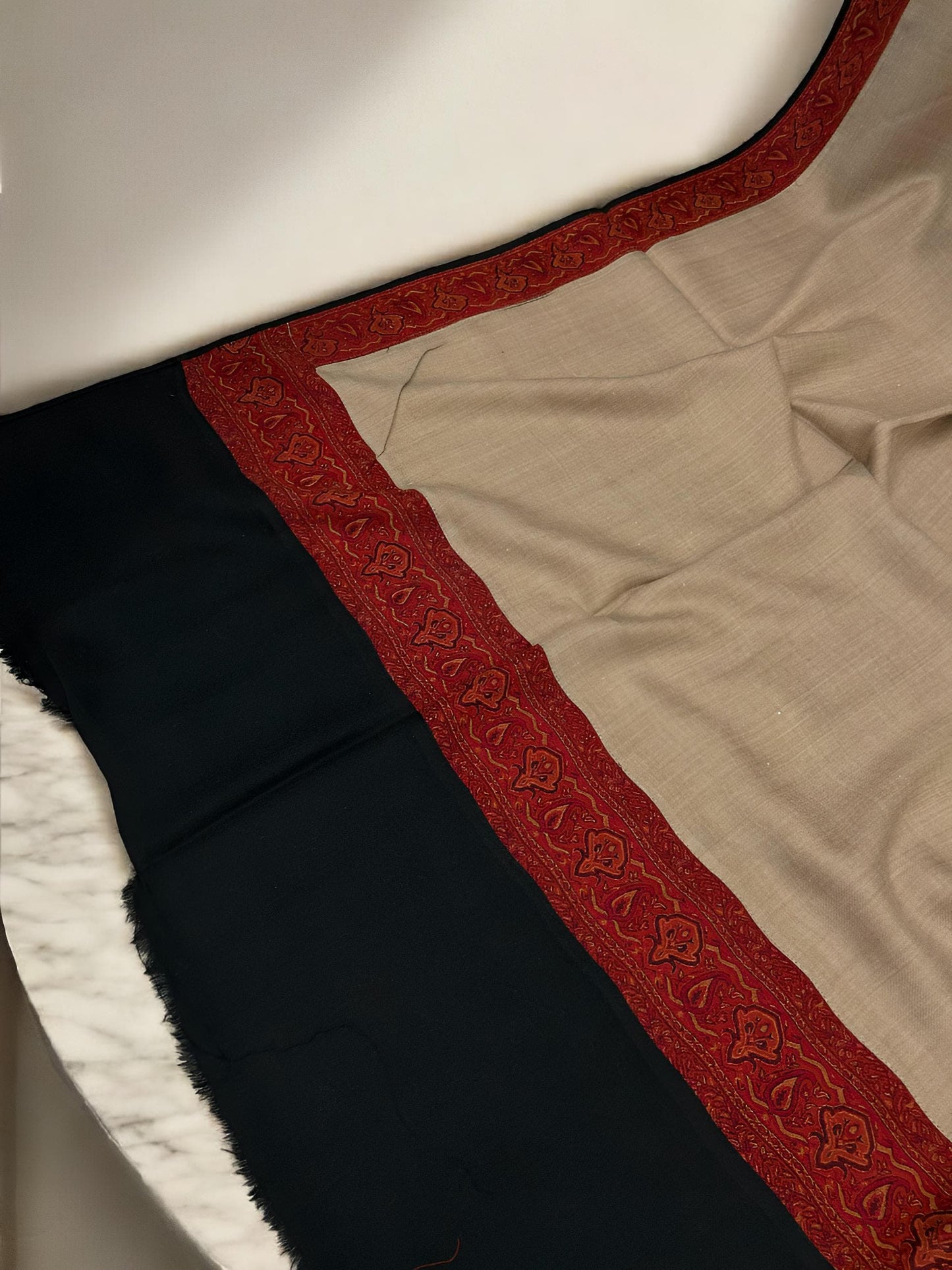 Coffee Black Patchwork Border Shawl