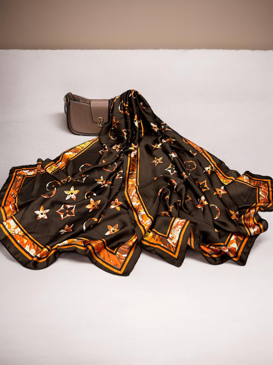 Large Satin Silk Scarf - Brunette Orange LV