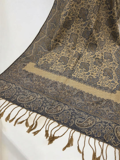 Beige Grey Blue two-tone Paisley Pashmina Hijab
