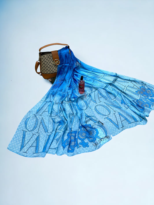 Satin Silk Scarf - Pool Blue Valentino