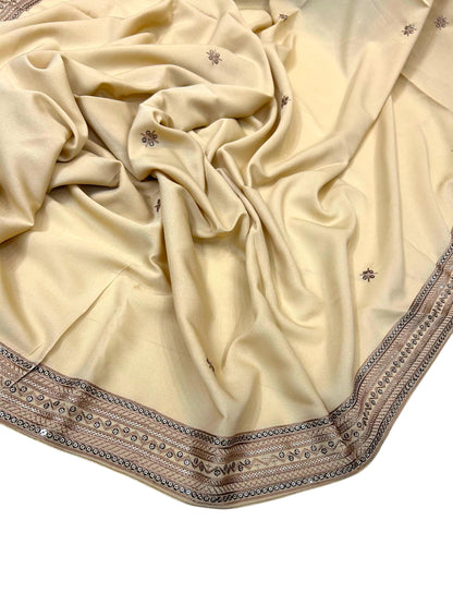 Creamy Beige Fancy Double Sequence Embroidered Shaal