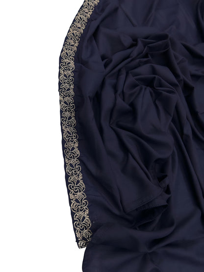 Navy Blue Fancy Embroidered Border Shaal